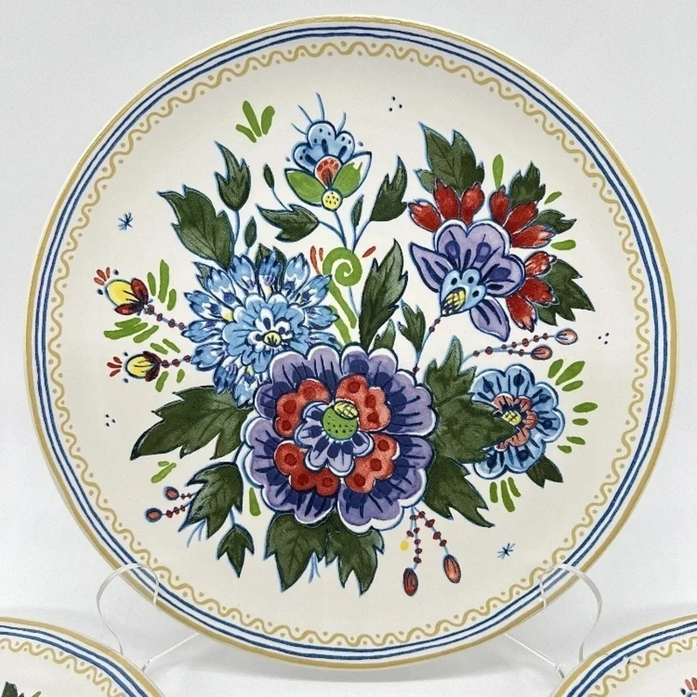 Pottery Barn Flora Botanica Salad Plate 8.25” S/4 Purple Blue Floral‎ Flowers